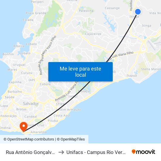 Rua Antônio Gonçalves, 5 to Unifacs - Campus Rio Vermelho map