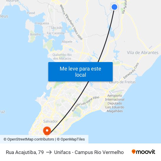 Rua Acajutiba, 79 to Unifacs - Campus Rio Vermelho map