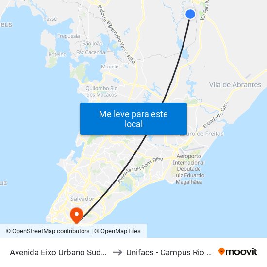 Avenida Eixo Urbâno Sudoeste, 554 to Unifacs - Campus Rio Vermelho map