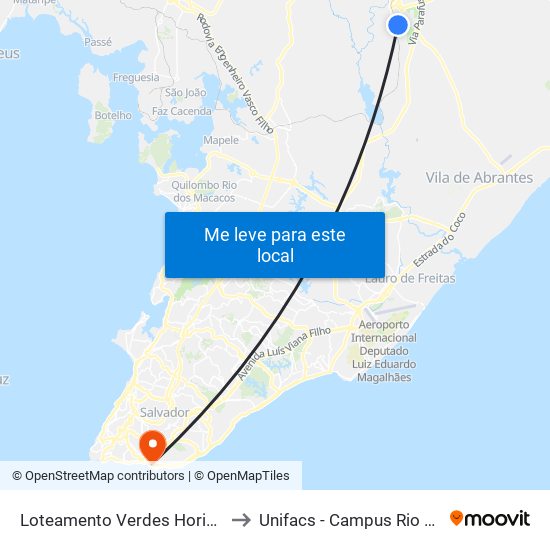 Loteamento Verdes Horizontes, 66 to Unifacs - Campus Rio Vermelho map