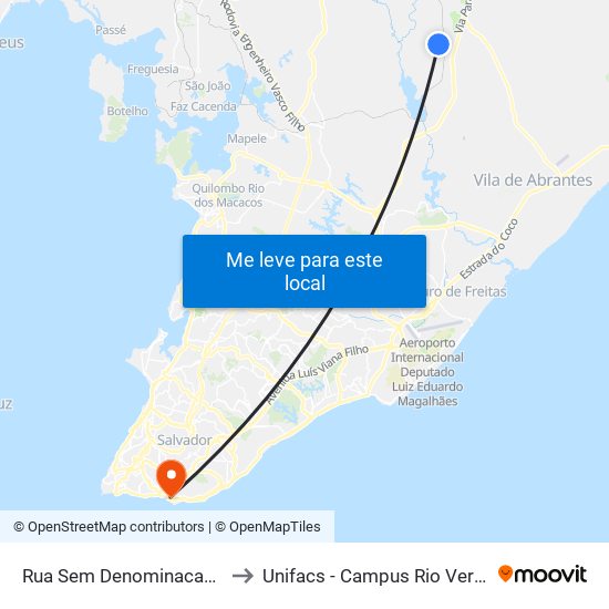 Rua Sem Denominacao, 719 to Unifacs - Campus Rio Vermelho map