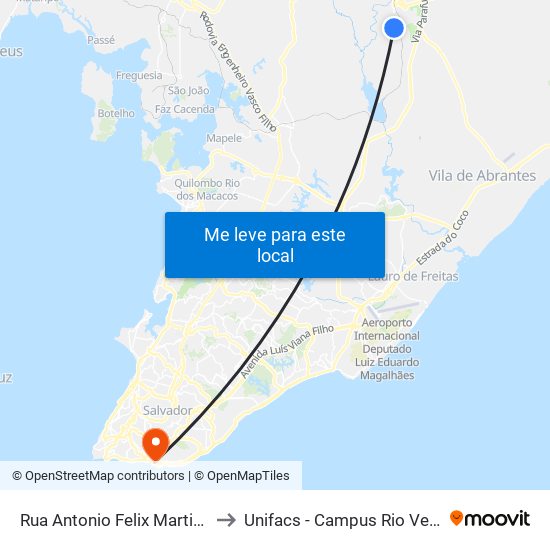 Rua Antonio Felix Martins, 873 to Unifacs - Campus Rio Vermelho map