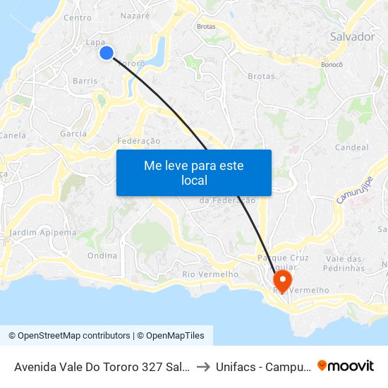 Avenida Vale Do Tororo 327 Salvador - Bahia 40050 Brasil to Unifacs - Campus Rio Vermelho map