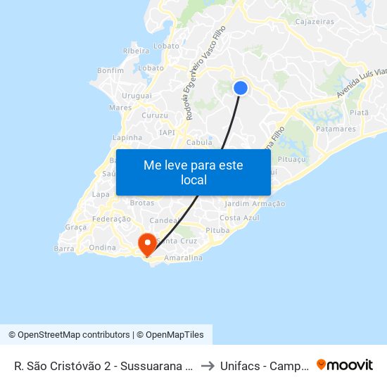 R. São Cristóvão 2 - Sussuarana Salvador - Ba 41213-430 Brasil to Unifacs - Campus Rio Vermelho map