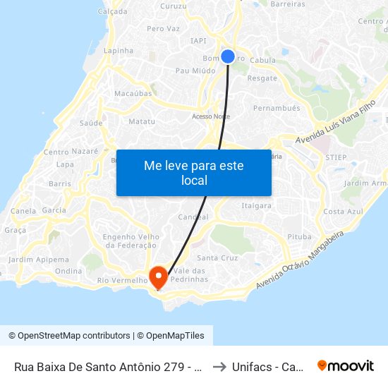 Rua Baixa De Santo Antônio 279 - São Gonçalo Do Retiro Salvador - Ba Brasil to Unifacs - Campus Rio Vermelho map