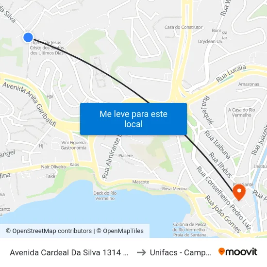 Avenida Cardeal Da Silva 1314 Salvador - Bahia 40940 Brasil to Unifacs - Campus Rio Vermelho map