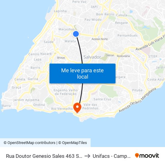 Rua Doutor Genesio Sales 463 Salvador - Bahia 40243 Brasil to Unifacs - Campus Rio Vermelho map