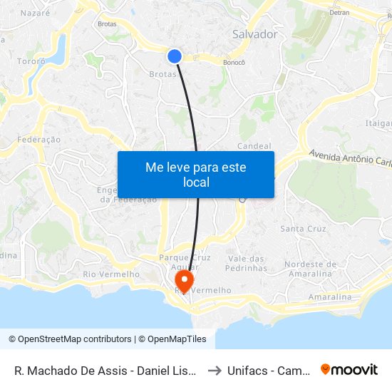 R. Machado De Assis - Daniel Lisboa Salvador - Ba 40283-280 Brasil to Unifacs - Campus Rio Vermelho map