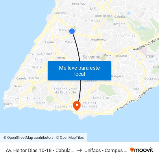 Av. Heitor Dias 10-18 - Cabula Salvador - Ba Brasil to Unifacs - Campus Rio Vermelho map