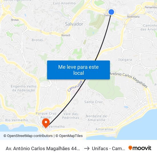 Av. Antônio Carlos Magalhães 4446 - Pernambués Salvador - Ba Brasil to Unifacs - Campus Rio Vermelho map
