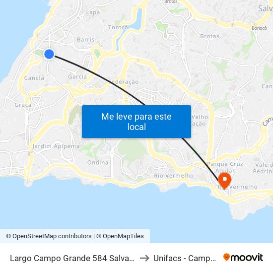 Largo Campo Grande 584 Salvador - Bahia 40080-121 Brasil to Unifacs - Campus Rio Vermelho map