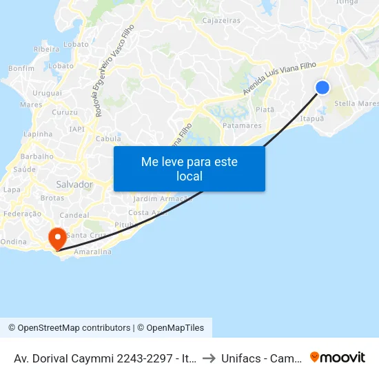Av. Dorival Caymmi 2243-2297 - Itapuã Salvador - Ba 41635-152 Brasil to Unifacs - Campus Rio Vermelho map