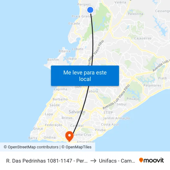 R. Das Pedrinhas 1081-1147 - Periperi Salvador - Ba 40750-276 Brasil to Unifacs - Campus Rio Vermelho map