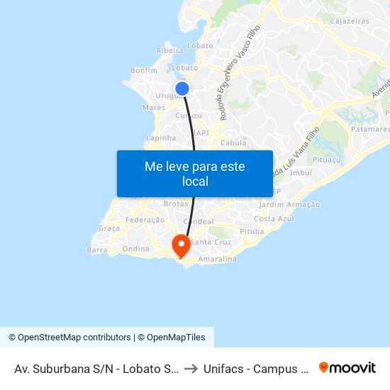 Av. Suburbana S/N - Lobato Salvador - Ba Brasil to Unifacs - Campus Rio Vermelho map