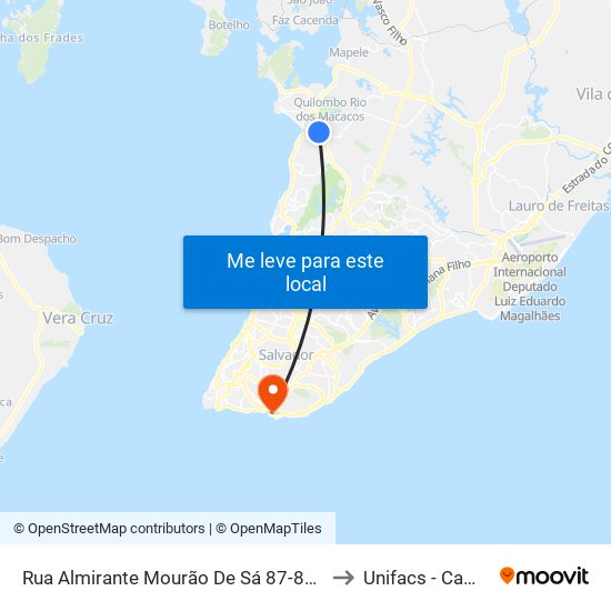 Rua Almirante Mourão De Sá 87-89 - Paripe Salvador - Ba 40800-600 Brasil to Unifacs - Campus Rio Vermelho map