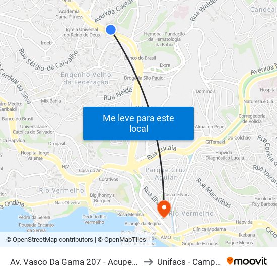 Av. Vasco Da Gama 207 - Acupe De Brotas Salvador - Ba Brazil to Unifacs - Campus Rio Vermelho map