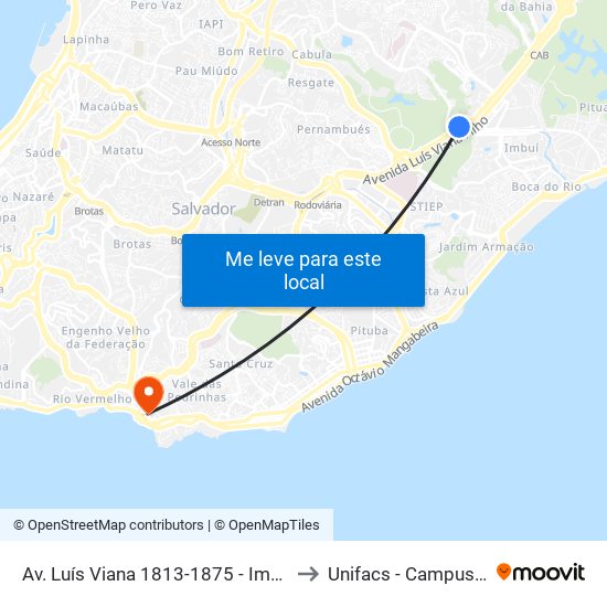 Av. Luís Viana 1813-1875 - Imbuí Salvador - Ba Brasil to Unifacs - Campus Rio Vermelho map