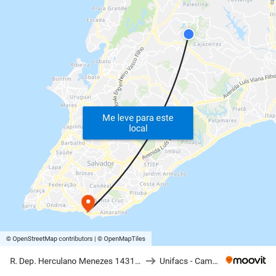 R. Dep. Herculano Menezes 1431 - Cajazeiras 8 Salvador - Ba Brasil to Unifacs - Campus Rio Vermelho map