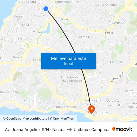 Av. Joana Angélica S/N - Nazaré Salvador - Ba Brasil to Unifacs - Campus Rio Vermelho map