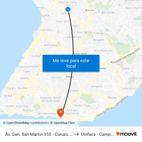 Av. Gen. San Martin 355 - Curuzu Salvador - Ba 40354-185 Brasil to Unifacs - Campus Rio Vermelho map