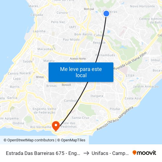 Estrada Das Barreiras 675 - Engomadeira Salvador - Ba Brasil to Unifacs - Campus Rio Vermelho map