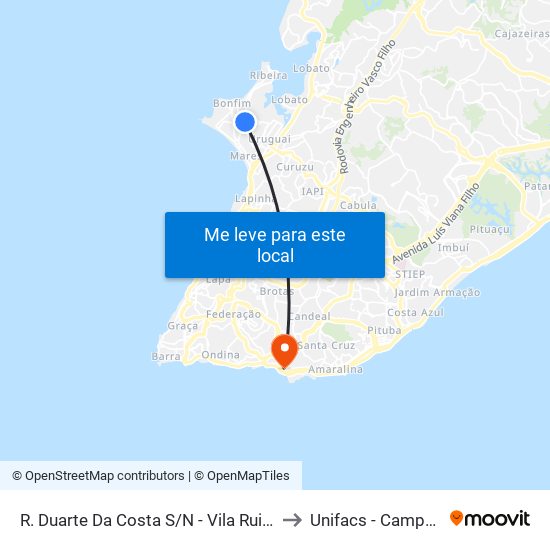 R. Duarte Da Costa S/N - Vila Rui Barbosa Salvador - Ba Brasil to Unifacs - Campus Rio Vermelho map