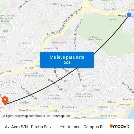 Av. Acm S/N - Pituba Salvador - Ba Brasil to Unifacs - Campus Rio Vermelho map