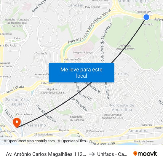 Av. Antônio Carlos Magalhães 1128 - Pituba Salvador - Ba 41800-700 Brazil to Unifacs - Campus Rio Vermelho map