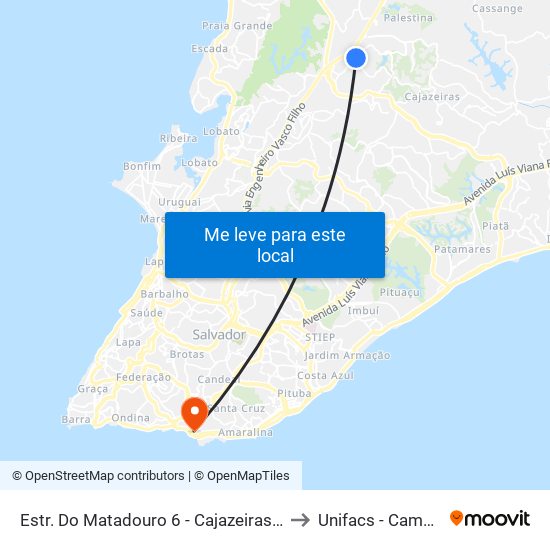 Estr. Do Matadouro 6 - Cajazeiras 5 Salvador - Ba 41311-262 Brasil to Unifacs - Campus Rio Vermelho map