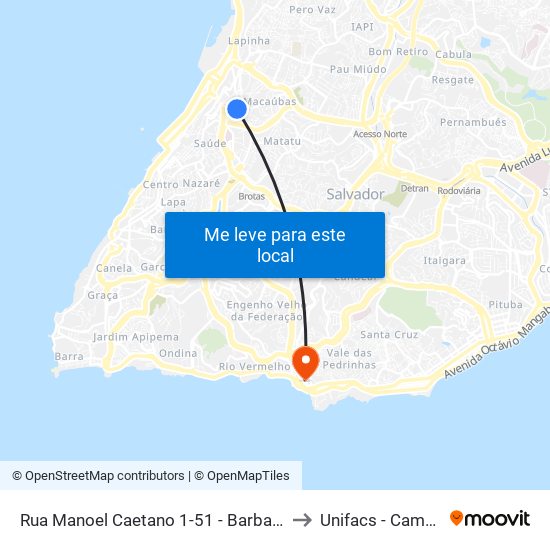 Rua Manoel Caetano 1-51 - Barbalho Salvador - Ba 40301-080 Brasil to Unifacs - Campus Rio Vermelho map