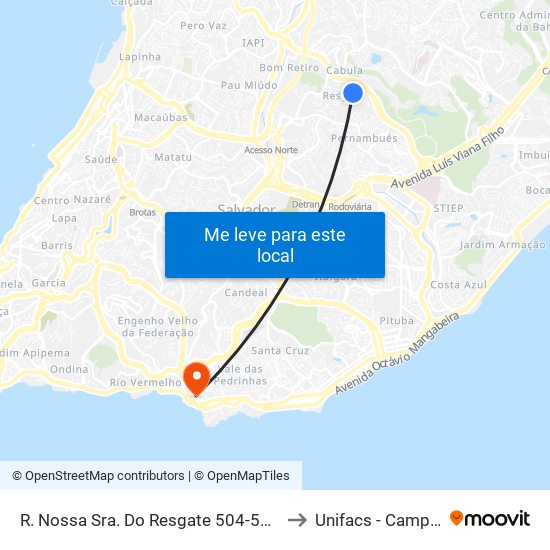 R. Nossa Sra. Do Resgate 504-570 - Resgate Salvador - Ba Brasil to Unifacs - Campus Rio Vermelho map