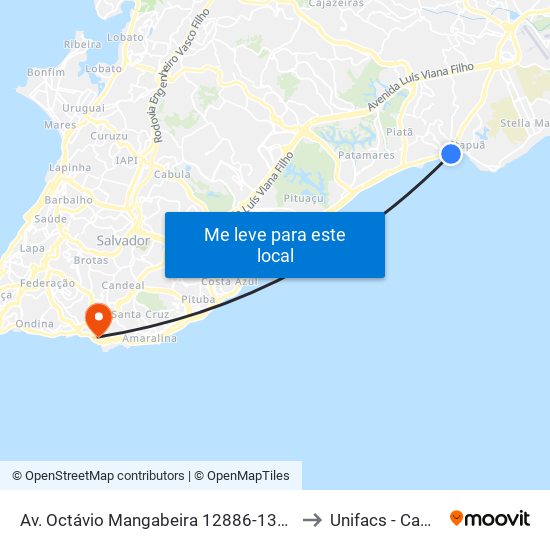 Av. Octávio Mangabeira 12886-13500 - Jardim Placaford Salvador - Ba Brasil to Unifacs - Campus Rio Vermelho map