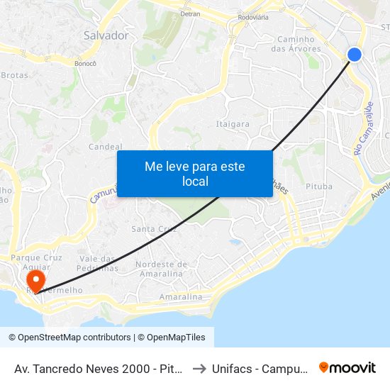 Av. Tancredo Neves 2000 - Pituba Salvador - Ba Brasil to Unifacs - Campus Rio Vermelho map