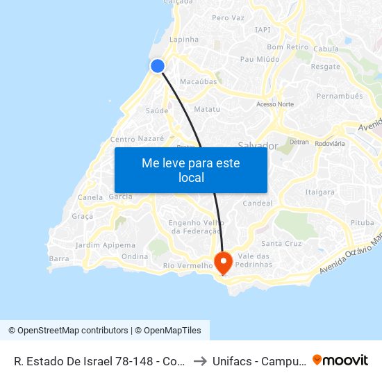 R. Estado De Israel 78-148 - Comercio Salvador - Ba Brazil to Unifacs - Campus Rio Vermelho map