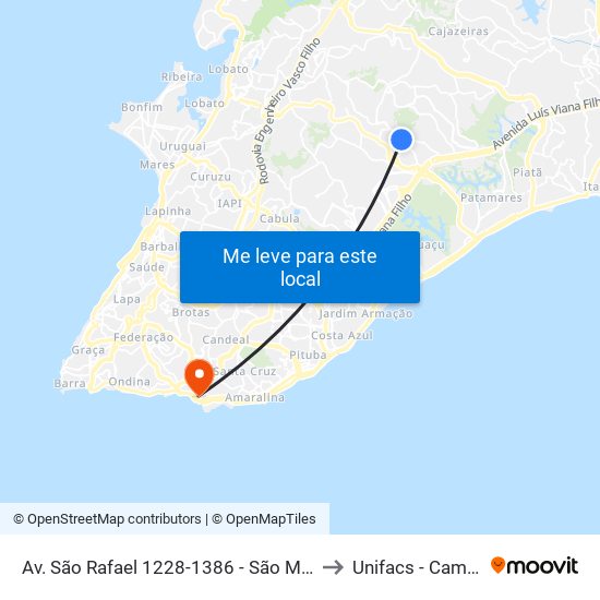 Av. São Rafael 1228-1386 - São Marcos Salvador - Ba 41253-190 Brasil to Unifacs - Campus Rio Vermelho map