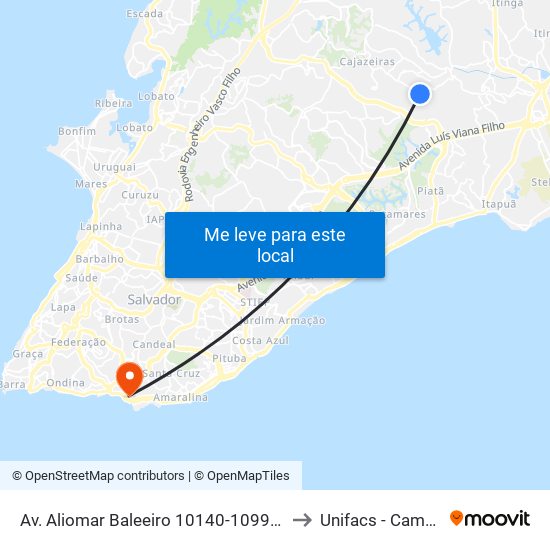 Av. Aliomar Baleeiro 10140-10996 - São Marcos Salvador - Ba Brasil to Unifacs - Campus Rio Vermelho map
