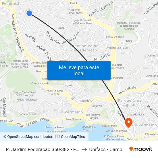 R. Jardim Federação 350-382 - Federação Salvador - Ba Brasil to Unifacs - Campus Rio Vermelho map