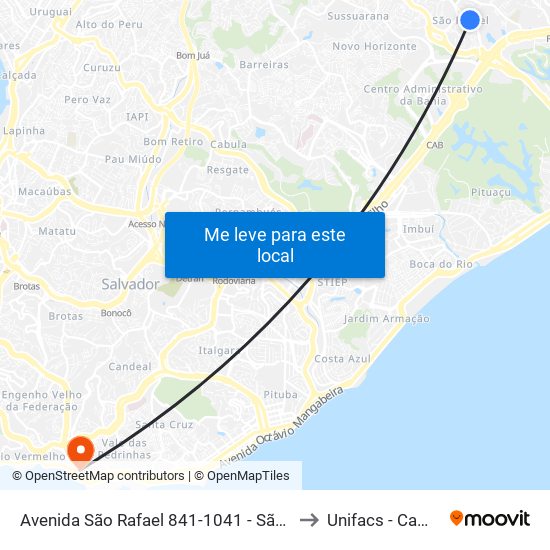 Avenida São Rafael 841-1041 - São Marcos Salvador - Ba 41250-403 Brasil to Unifacs - Campus Rio Vermelho map
