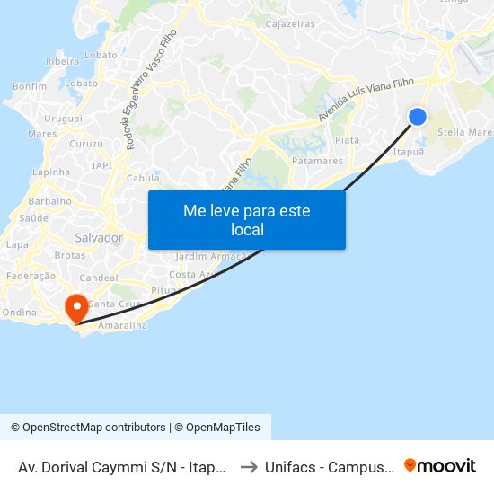 Av. Dorival Caymmi S/N - Itapuã Salvador - Ba Brasil to Unifacs - Campus Rio Vermelho map