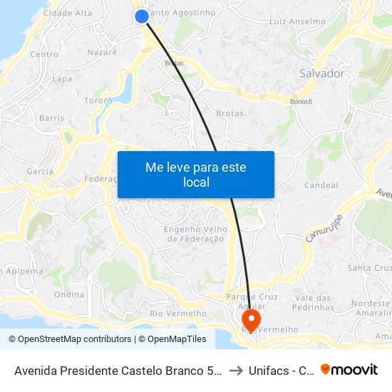 Avenida Presidente Castelo Branco 540-824 - Baixa Dos Sapateiros Salvador - Ba 40025-390 Brasil to Unifacs - Campus Rio Vermelho map