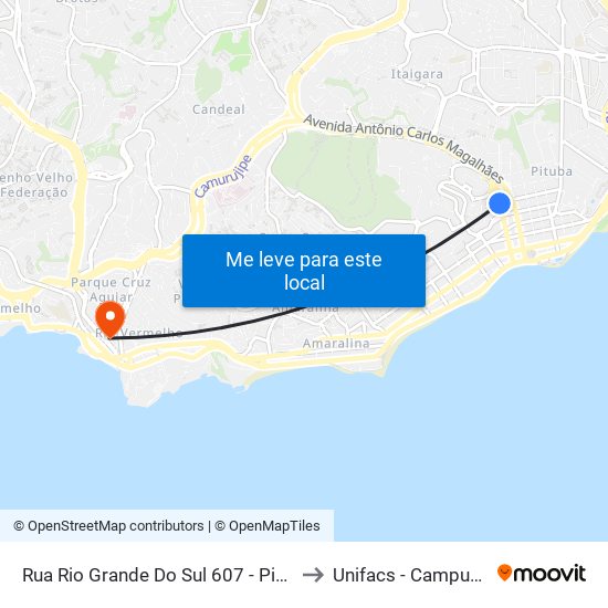 Rua Rio Grande Do Sul 607 - Pituba Salvador - Ba Brasil to Unifacs - Campus Rio Vermelho map