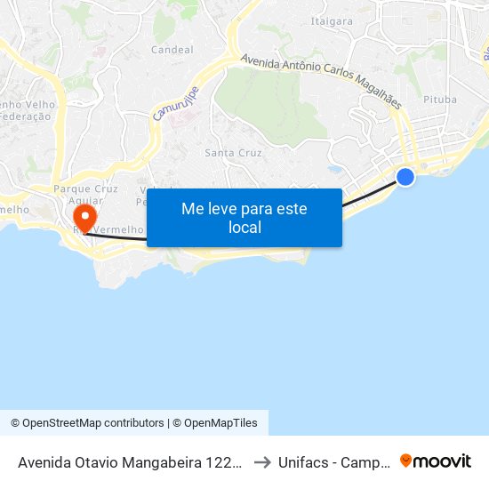 Avenida Otavio Mangabeira 1221 Salvador - Bahia 41830 Brasil to Unifacs - Campus Rio Vermelho map