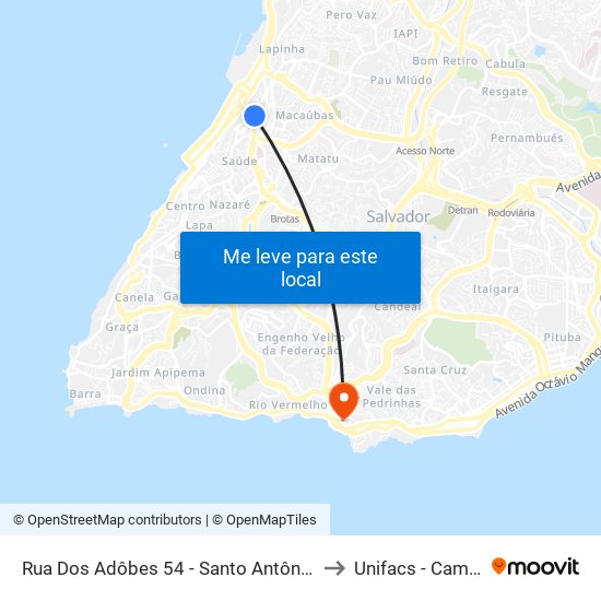 Rua Dos Adôbes 54 - Santo Antônio Além Do Carmo Salvador - Ba Brazil to Unifacs - Campus Rio Vermelho map