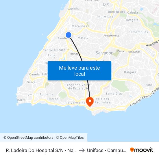 R. Ladeira Do Hospital S/N - Nazaré Salvador - Ba Brasil to Unifacs - Campus Rio Vermelho map