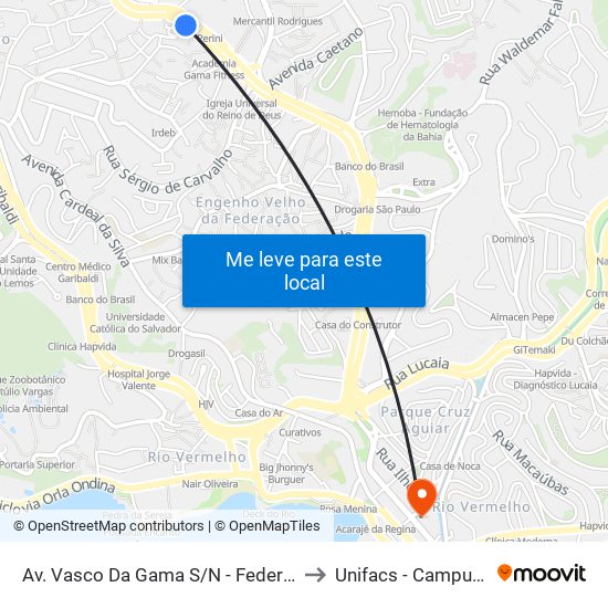 Av. Vasco Da Gama S/N - Federação Salvador - Ba Brasil to Unifacs - Campus Rio Vermelho map