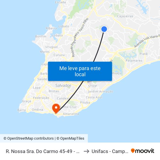 R. Nossa Sra. Do Carmo 45-49 - Sete De Abril Salvador - Ba Brasil to Unifacs - Campus Rio Vermelho map