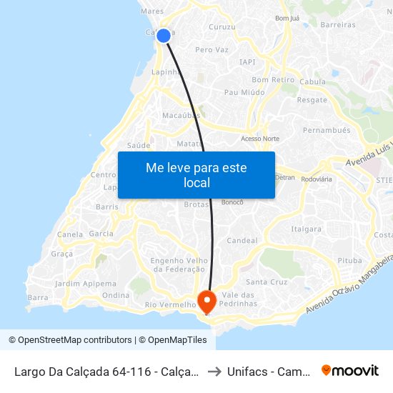 Largo Da Calçada 64-116 - Calçada Salvador - Ba 40411-366 Brazil to Unifacs - Campus Rio Vermelho map