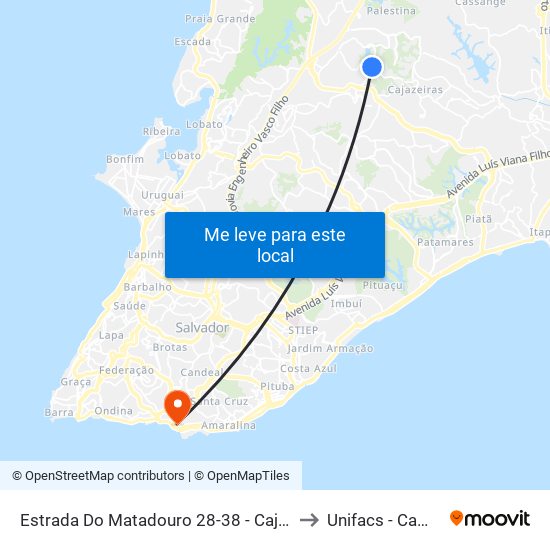Estrada Do Matadouro 28-38 - Cajazeiras 5 Salvador - Ba 41311-262 Brasil to Unifacs - Campus Rio Vermelho map