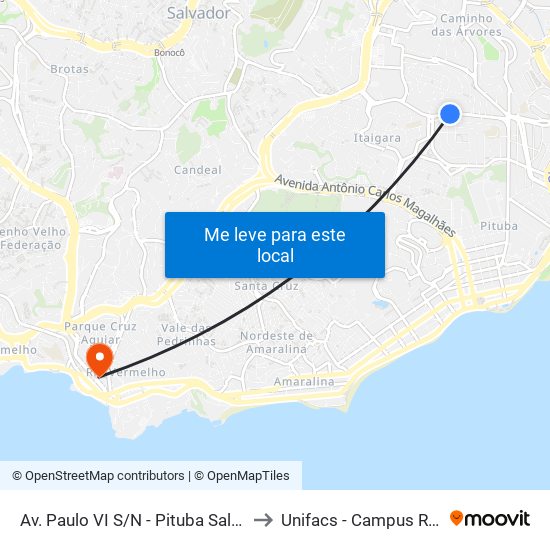 Av. Paulo VI S/N - Pituba Salvador - Ba Brasil to Unifacs - Campus Rio Vermelho map