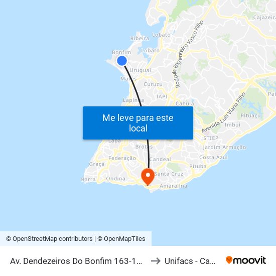 Av. Dendezeiros Do Bonfim 163-169 - Roma Salvador - Ba 40444-130 Brasil to Unifacs - Campus Rio Vermelho map